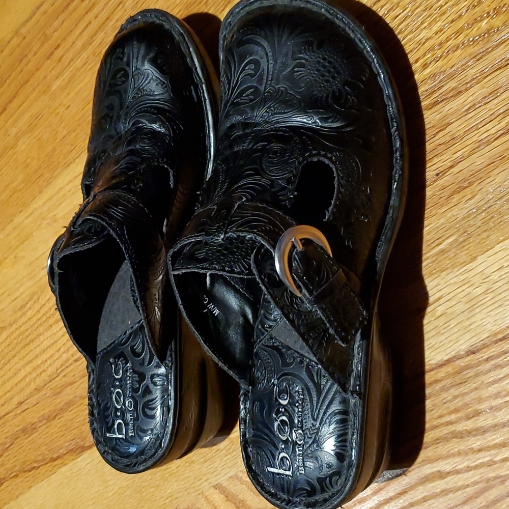 BOC black mules embossed leather size 7 (Borne Concept) like new boho cl…